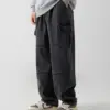 BC374 - 04 黑色水洗牛仔工裝褲側面有口袋設計