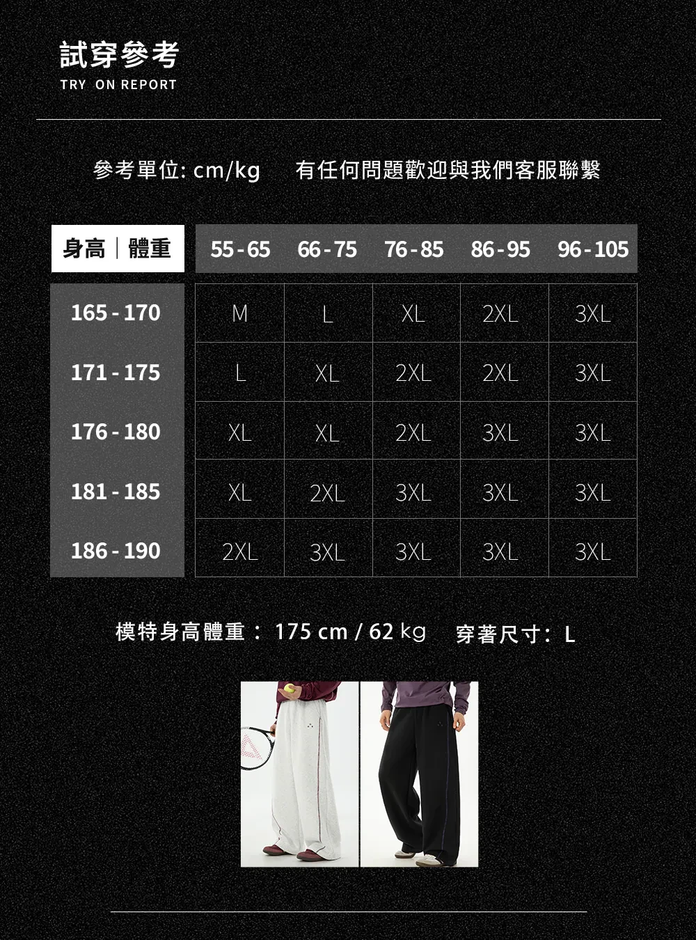 試穿參考,模特175cm/62kg穿L號