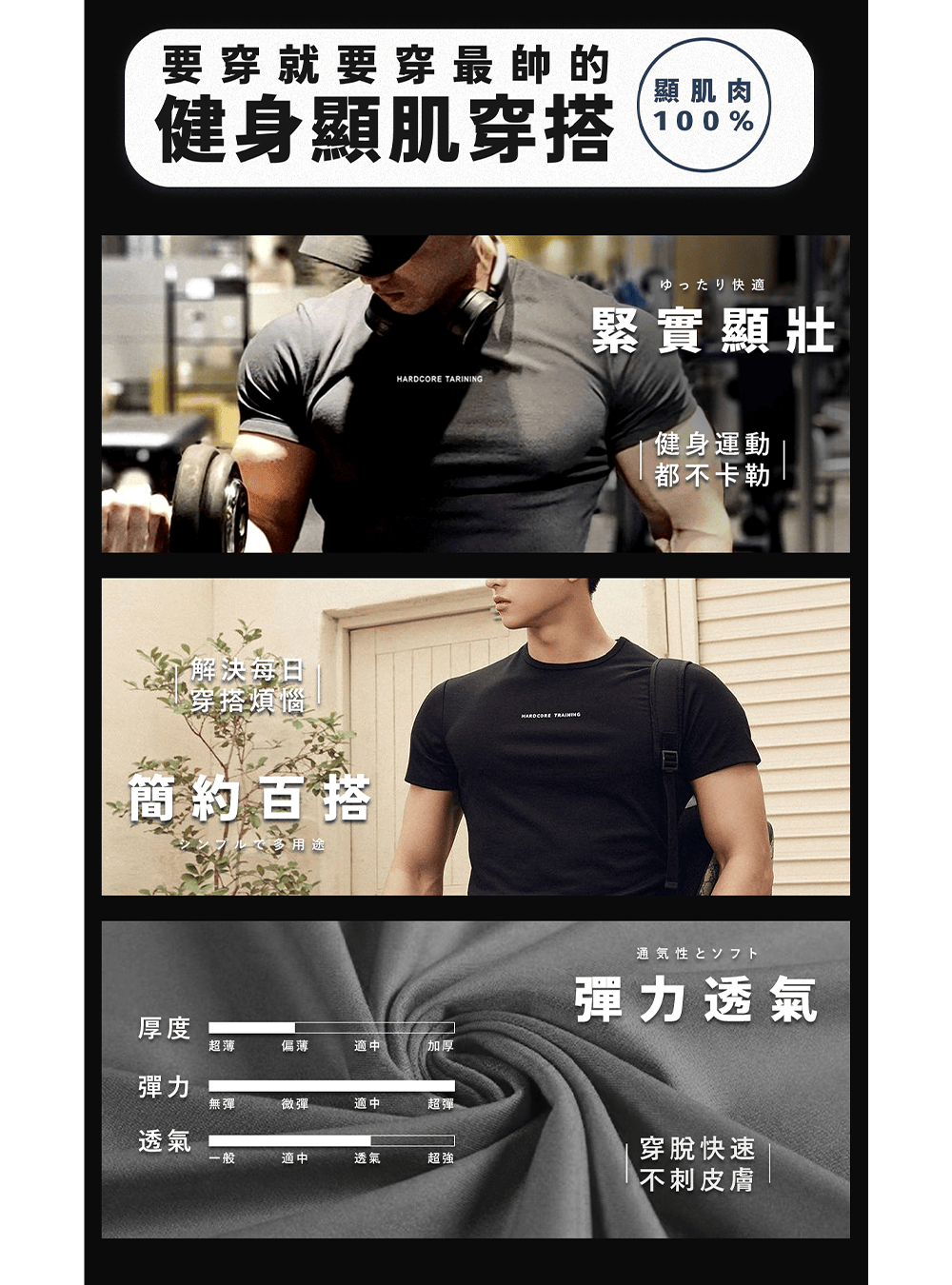 冰絲涼感彈力短T| 涼感顯壯一次滿足
