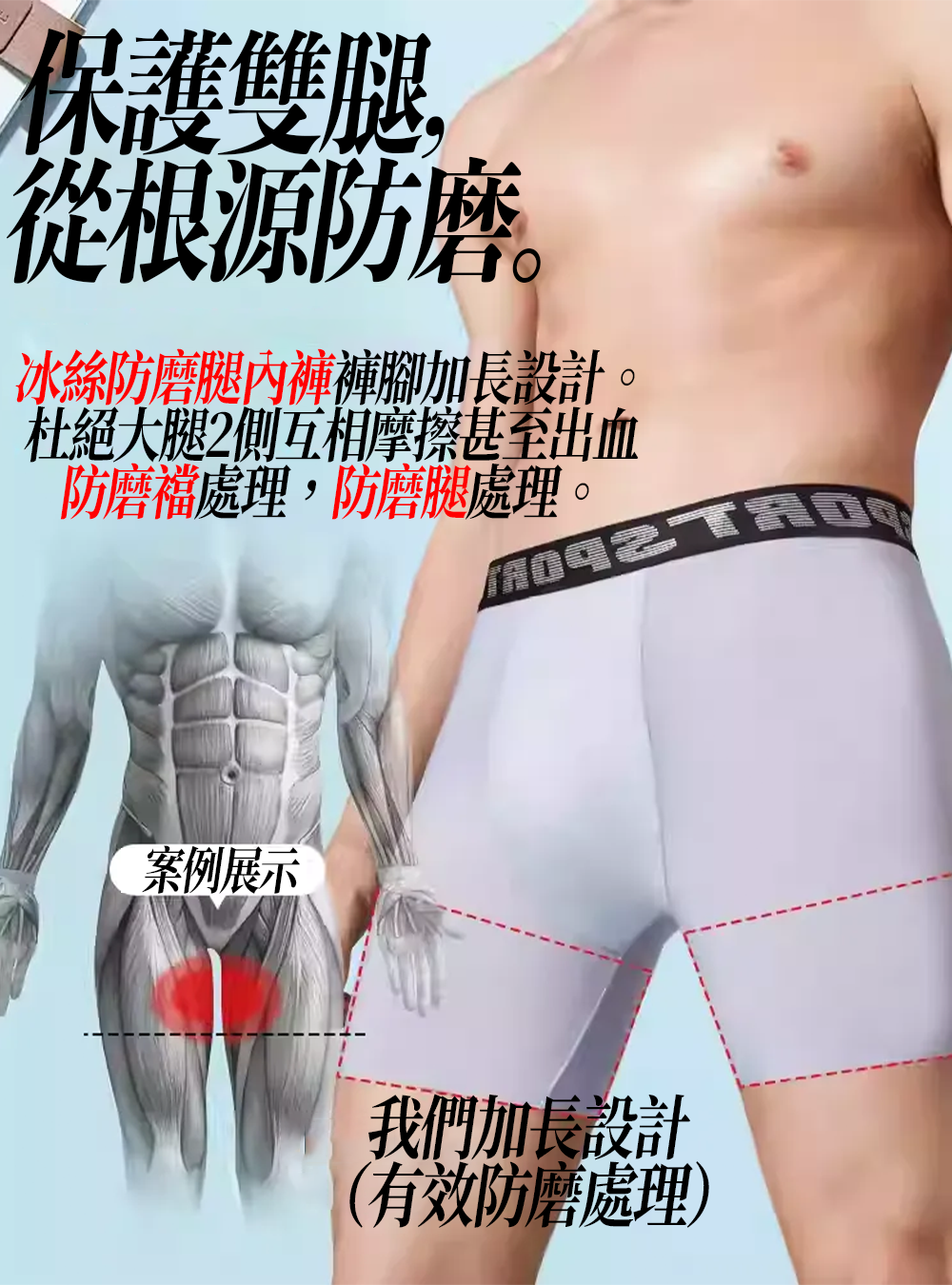 冰感防磨護腿四角褲｜跑步不磨腿