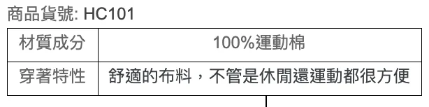 商品貨號HC101,100%運動棉,舒適休閒運動皆宜
