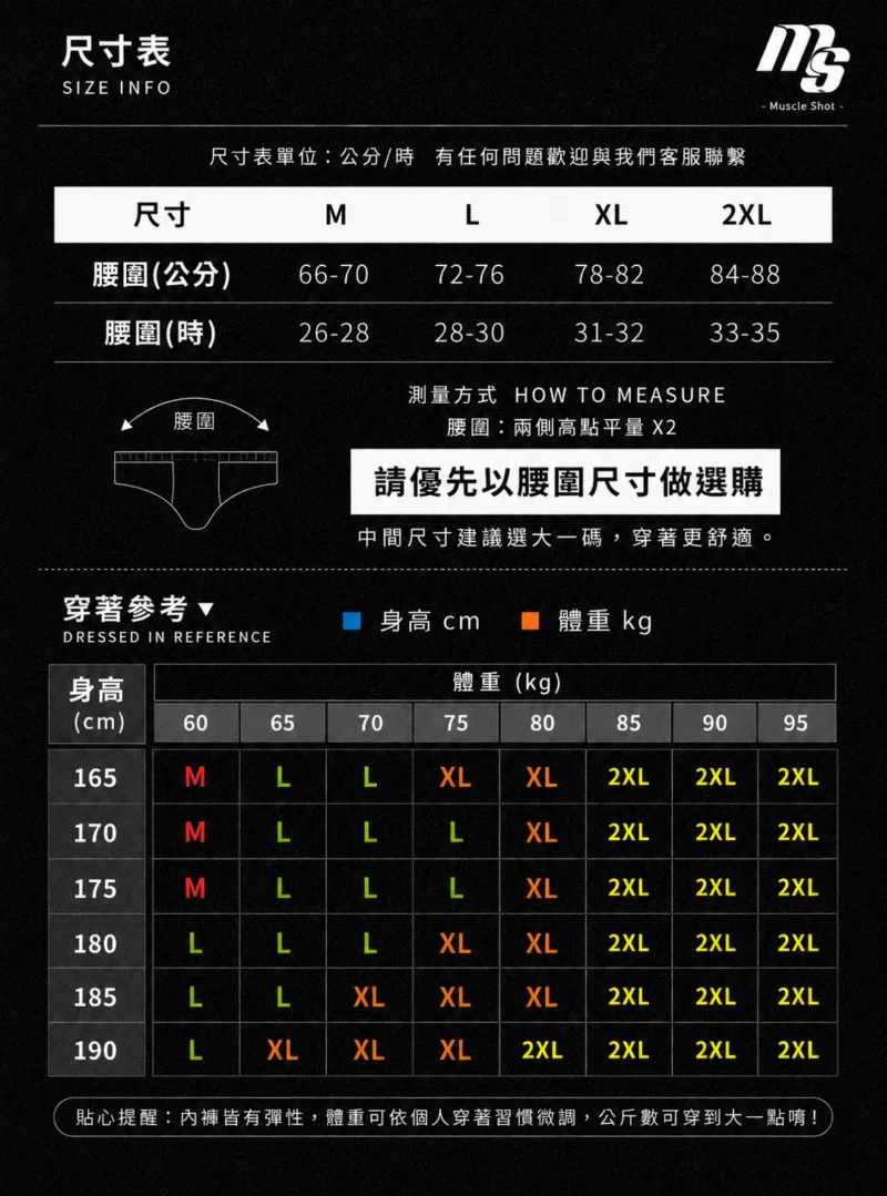 尺寸表 自信挺度直紋三角褲尺寸表與選購建議